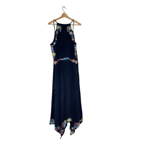 Calypso St. Barth Rodru Floral Embroidered Maxi Silk Dress Handkerchief Hem XL - Picture 3 of 15